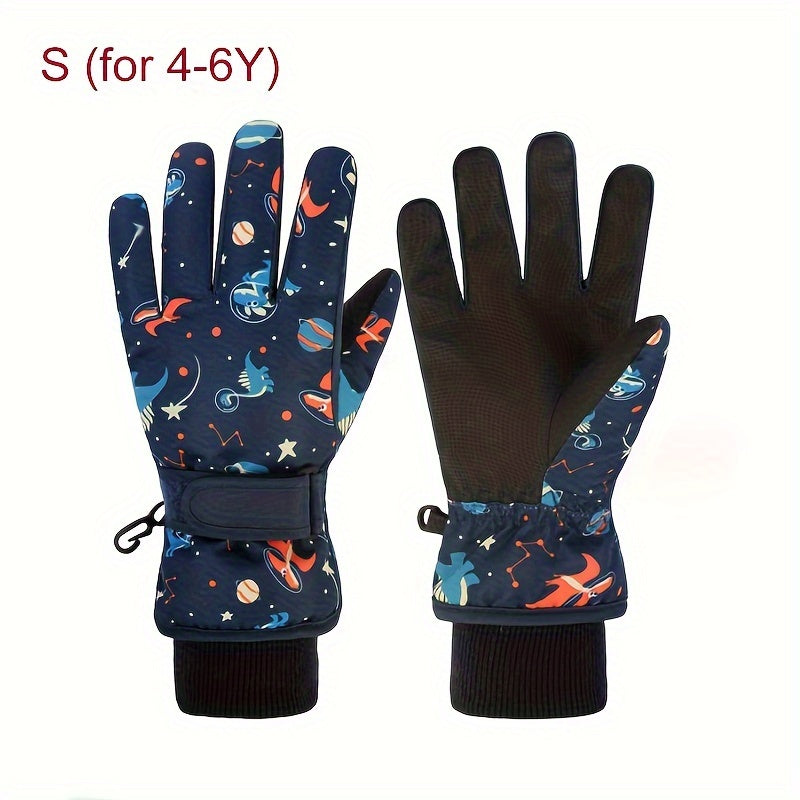 Kids Winter Skiing Gloves - Cartoon Warm Gloves for 4-13 Year Olds