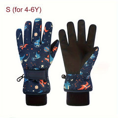 Kids Winter Skiing Gloves - Cartoon Warm Gloves for 4-13 Year Olds
