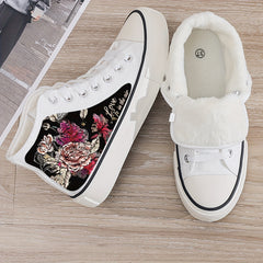 Floral Print Plush Lined Chunky Canvas Sneakers