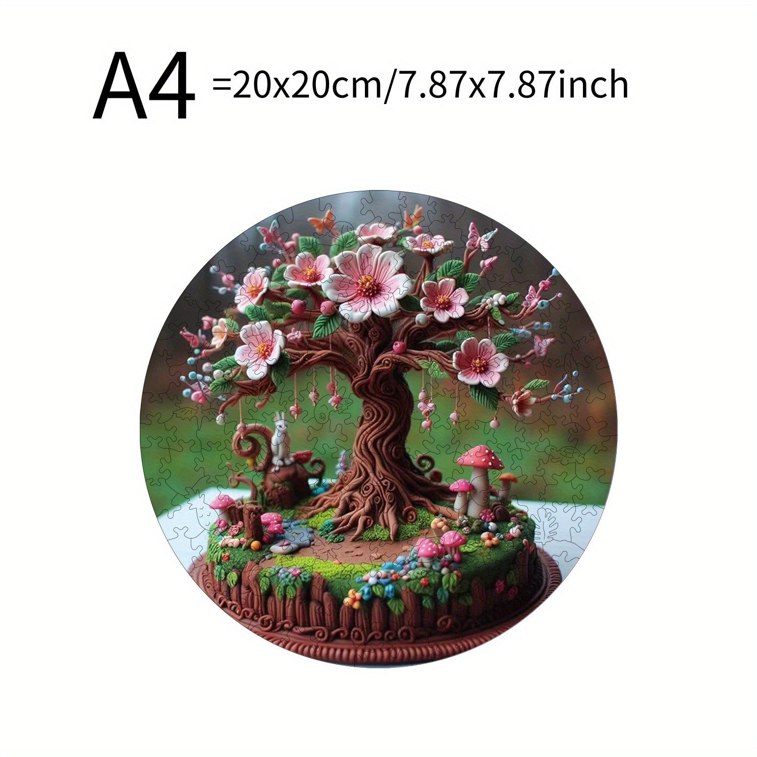 Plywood Puzzle 500 Pieces Vibrant Peach Tree with Mushrooms & Flowers