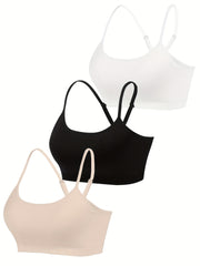 3pcs Solid Cami Tops Soft & Comfy Sports Crop Top Women's Lingerie