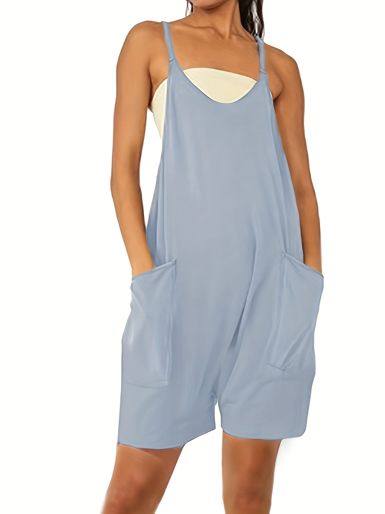 Solid Loose Cami Jumpsuit Double Pockets Casual Jumpsuit
