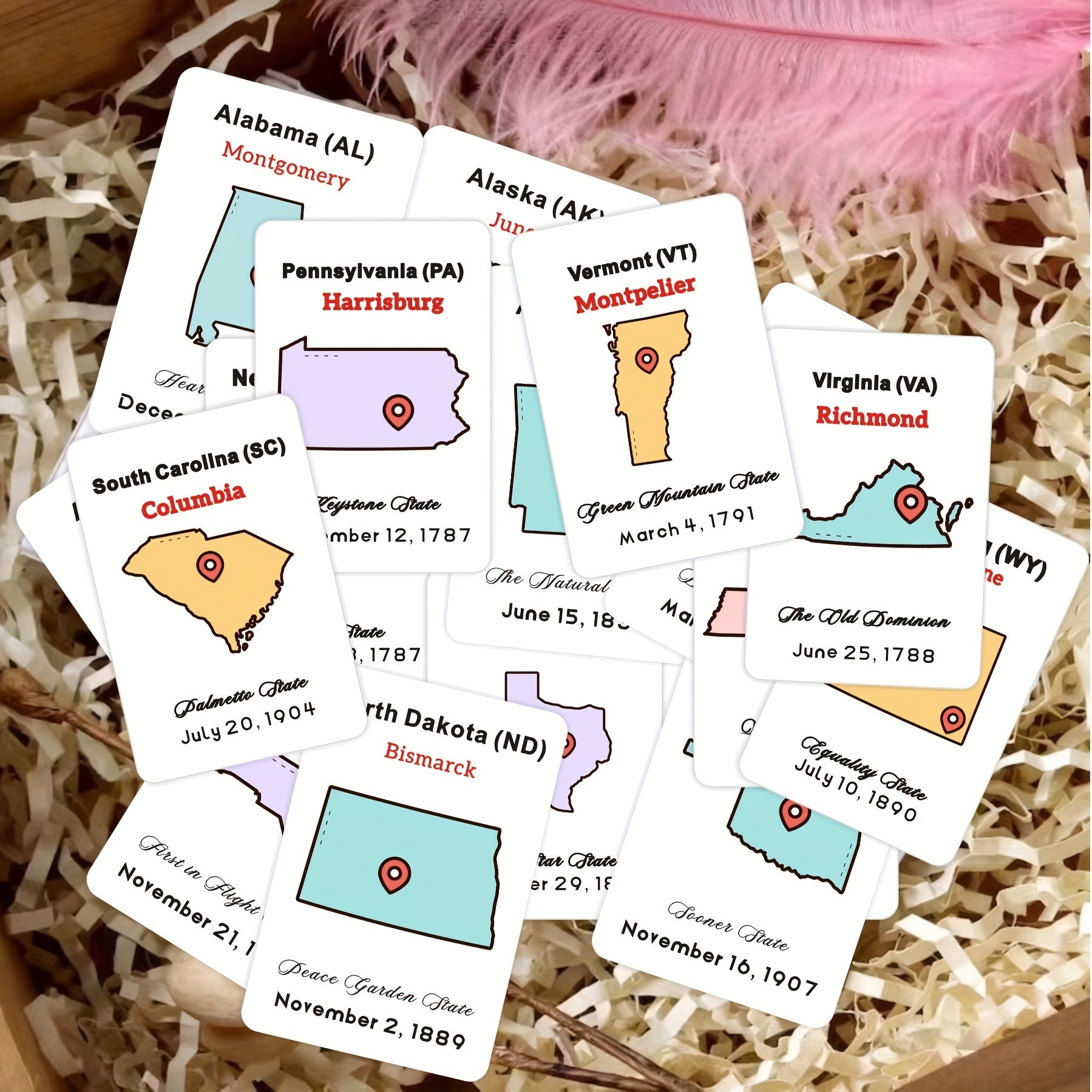 US States & Capitals Flashcards Set - Educational Geography Learning Tool