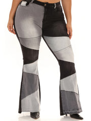  Colorblock High Rise Flared Leg Jeans