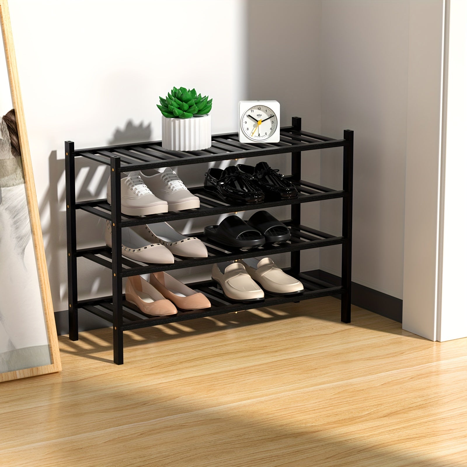 4 Tier Bamboo Shoe Rack Storage Shelf