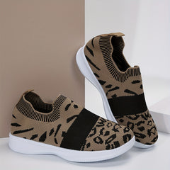 Leopard Pattern Running Shoes Breathable Mesh Lightweight Non-slip Casual Shoes
