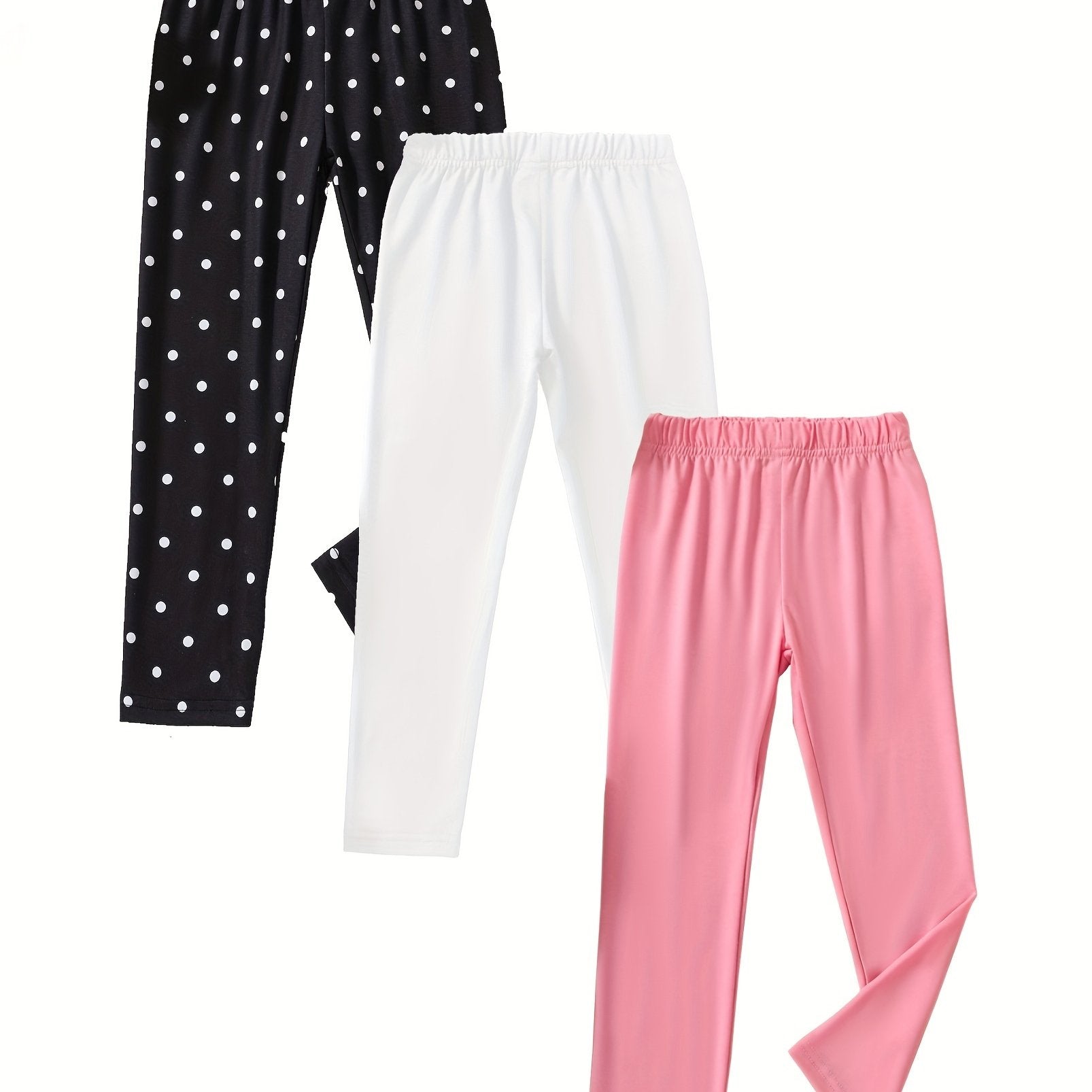 Girls 3 Pack Cotton Stretch Legging Pants Set