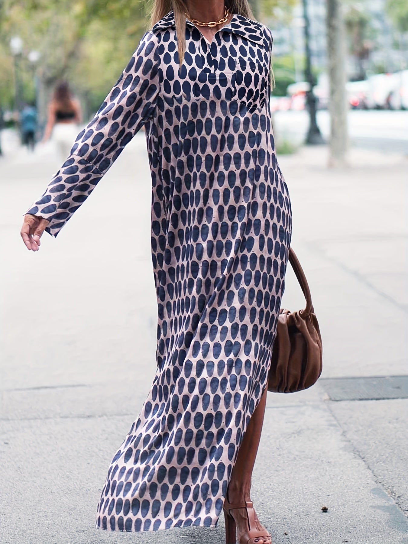  Women's V-Neck Long Sleeve Maxi Dress