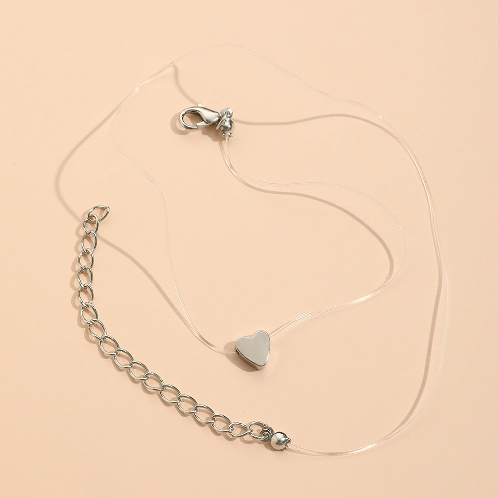Heart Pendant Necklace with Transparent Fishing Line