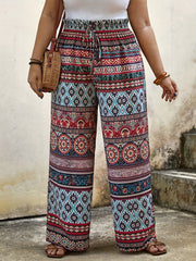 Boho Patchwork Print Wide Leg Pants - Plus Size