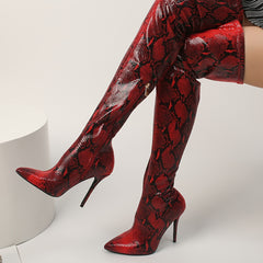 Women's Snakeskin Stiletto Heel Over-The-Knee Boots