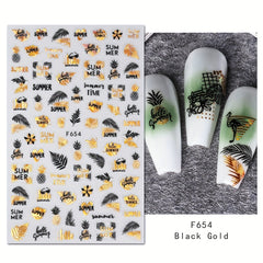4 Sheets 3D Nail Art Stickers: Leaves/Flame Bird Adhesive Nail Decals