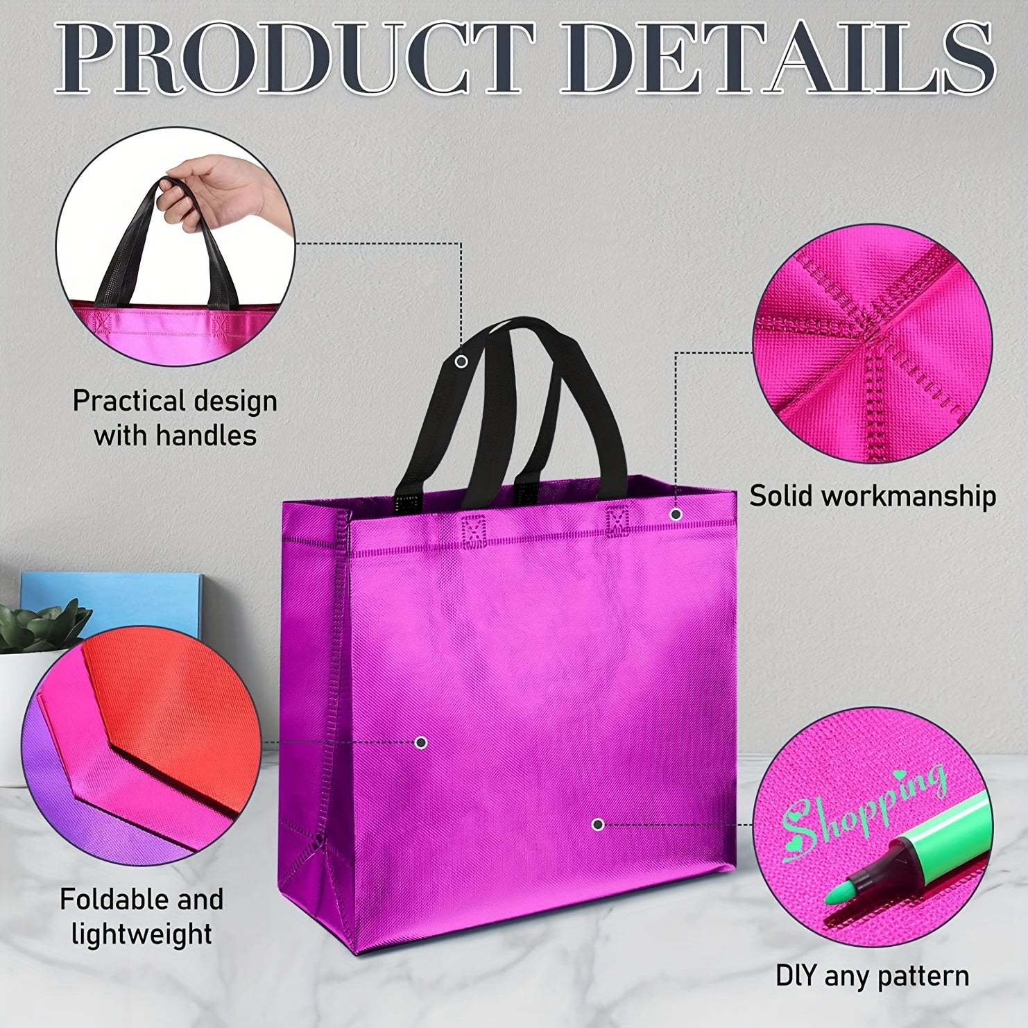 4PCS Large Reusable Glitter Gift Bags for Party Wedding Valentine's Christmas