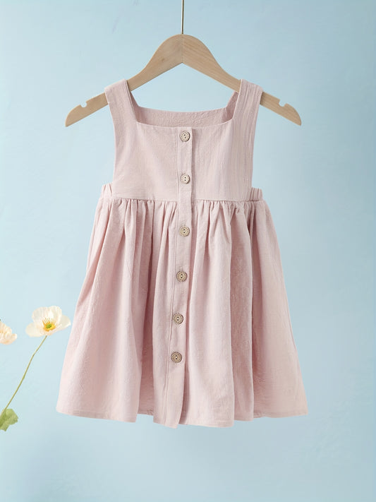 Baby Girls Button Pleated Cami Casual Dress