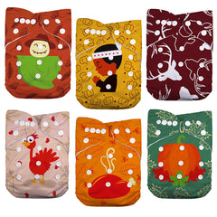 6pcs Reusable Pocket Cloth Diapers One Size for Boys & Girls