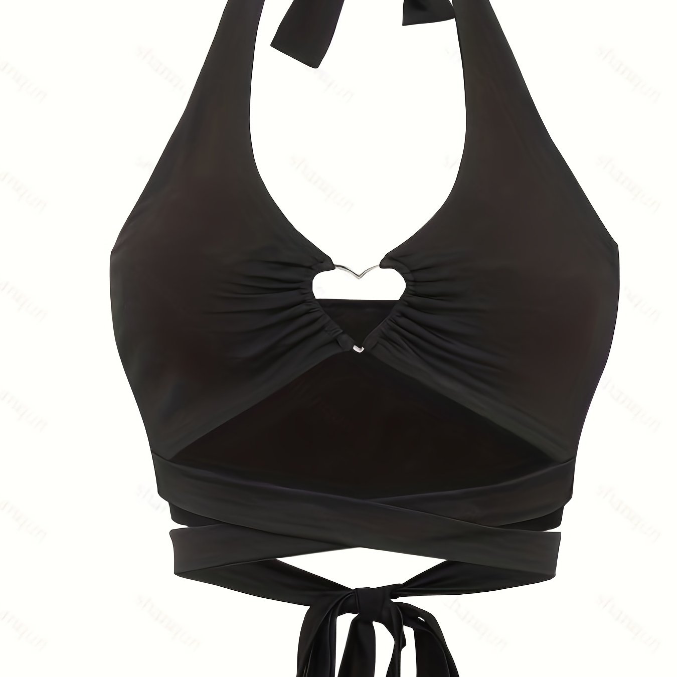 Heart Pattern Decor Halter Neck Top Beach Wear Backless Cross Tie Back