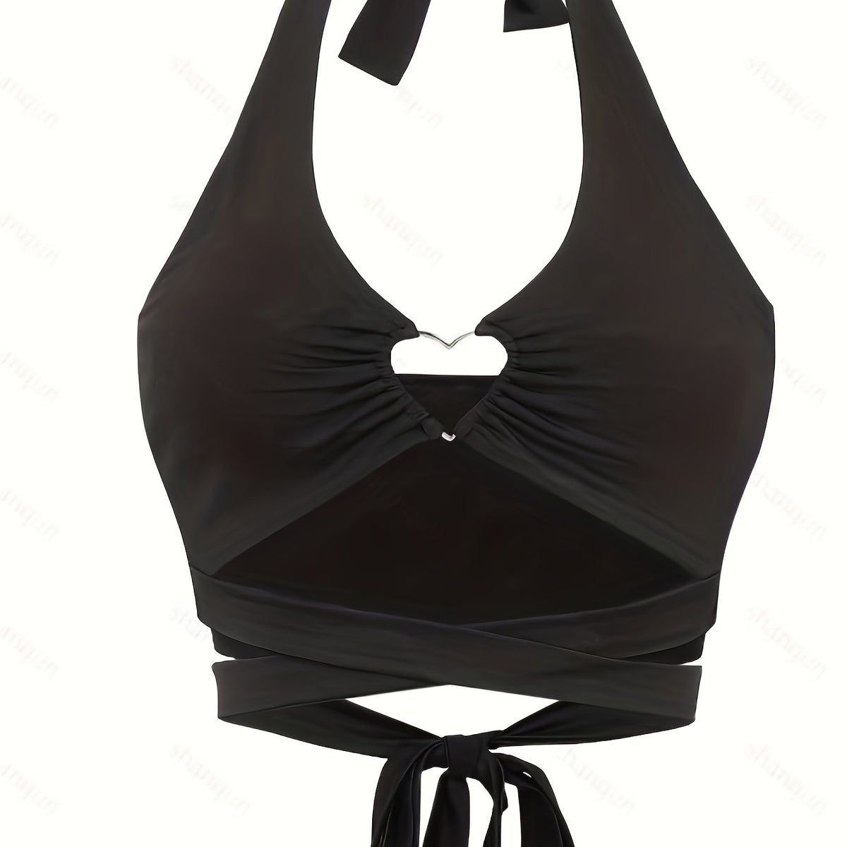 Heart Pattern Decor Halter Neck Top Beach Wear Backless Cross Tie Back