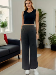 Women's Plus Solid Teddy Fleece High Rise Wide Leg Trousers