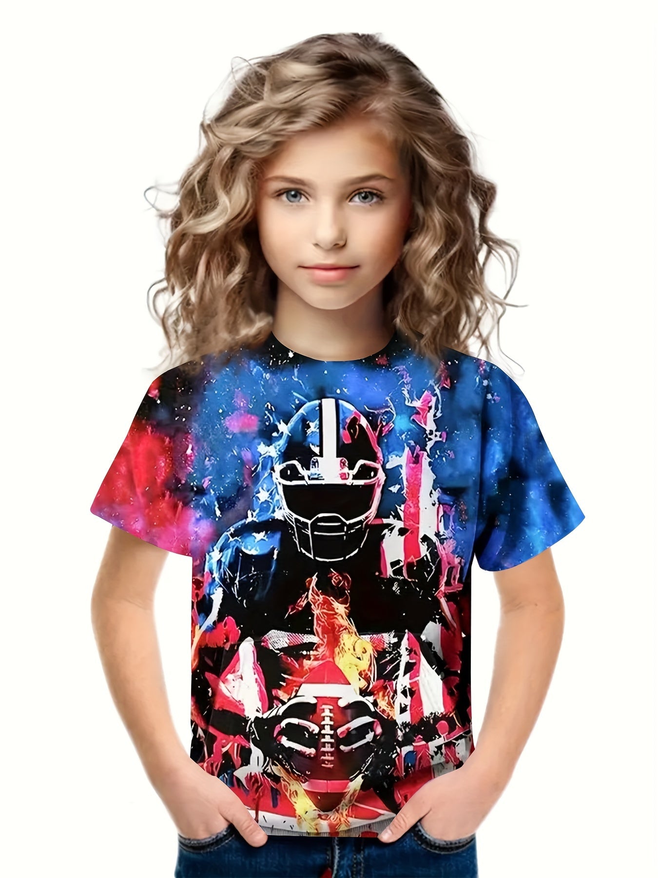 Girls 3D Rugby Player Short Sleeve T-Shirt Summer Clothes