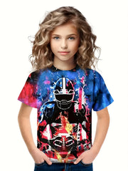 Girls 3D Rugby Player Short Sleeve T-Shirt Summer Clothes