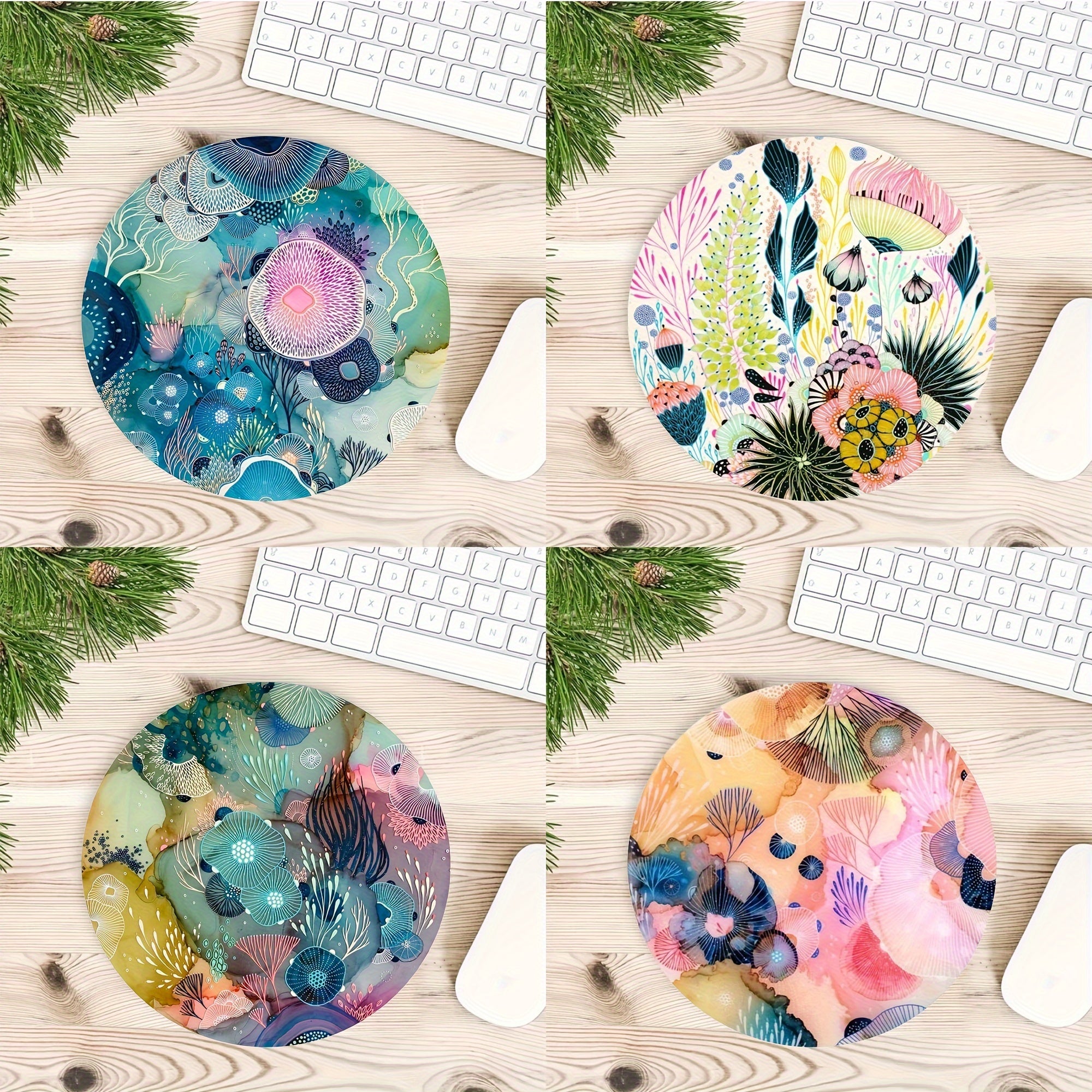 Cartoon Flowers Round Mouse Pad - Stylish Mousepad - Holiday Gift