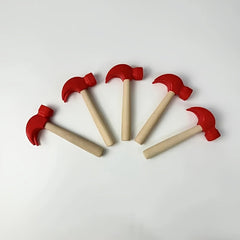 Set of 3 Red Mini Wooden Hammers Pretend Play Educational Tools