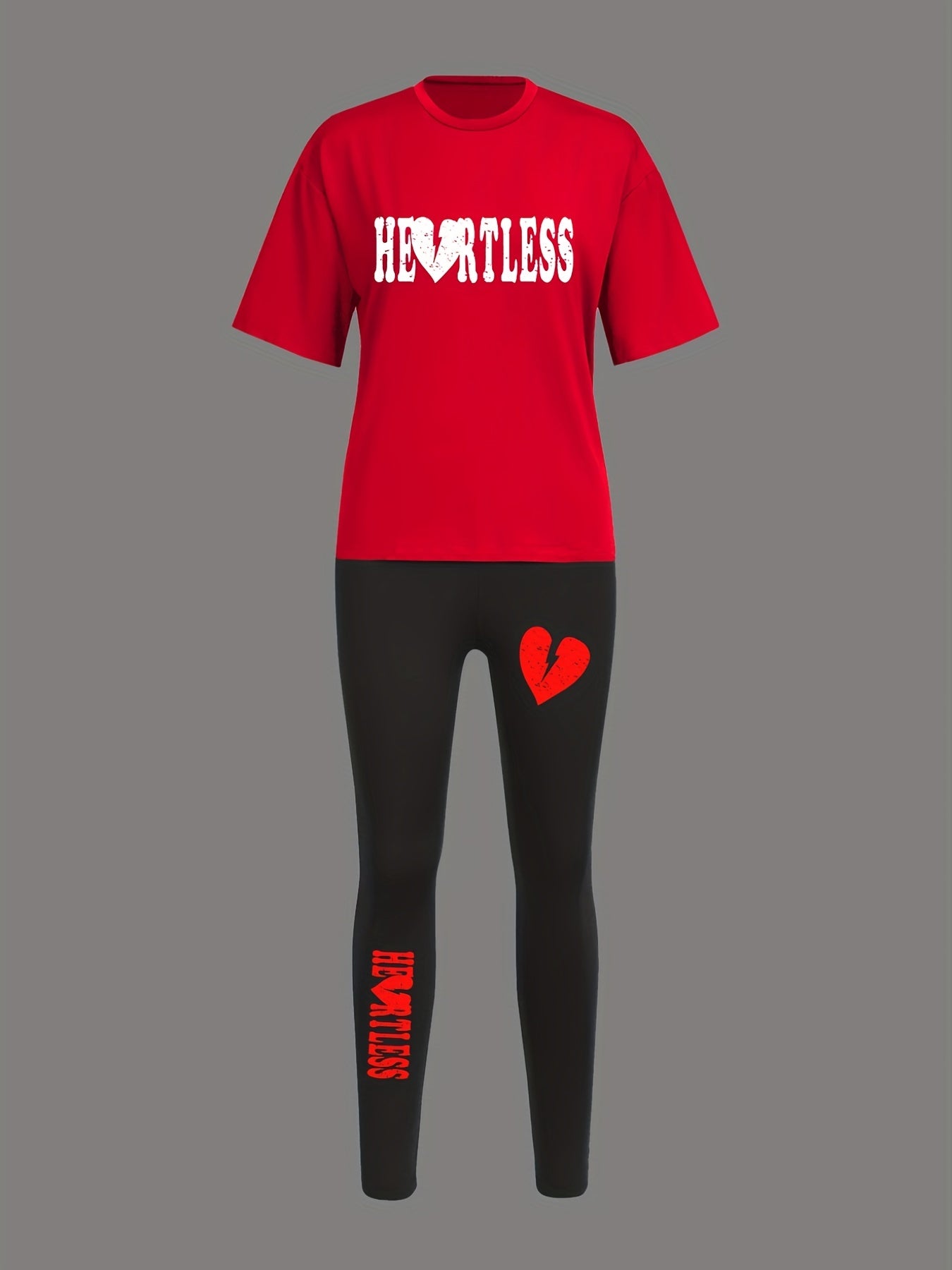 Letter Print T shirt & Skinny Pants Set Women's Outfit