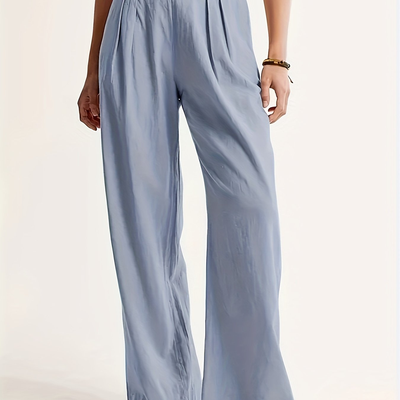  Solid High Rise Wide Leg Trousers