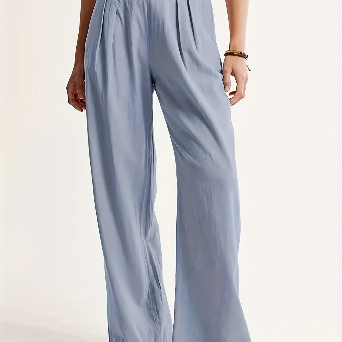  Solid High Rise Wide Leg Trousers
