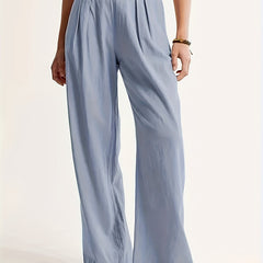  Solid High Rise Wide Leg Trousers