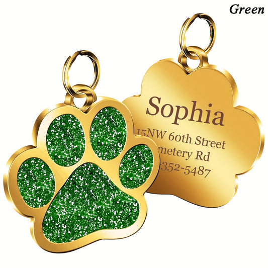 Personalised Glitter Pet ID Name Tag Pendant