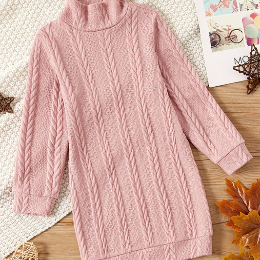 Kid Girl Solid Cable Knit Mock Neck Sweater Dress