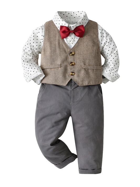 Boys Gentleman Outfit Button Up Shirt Pant Vest