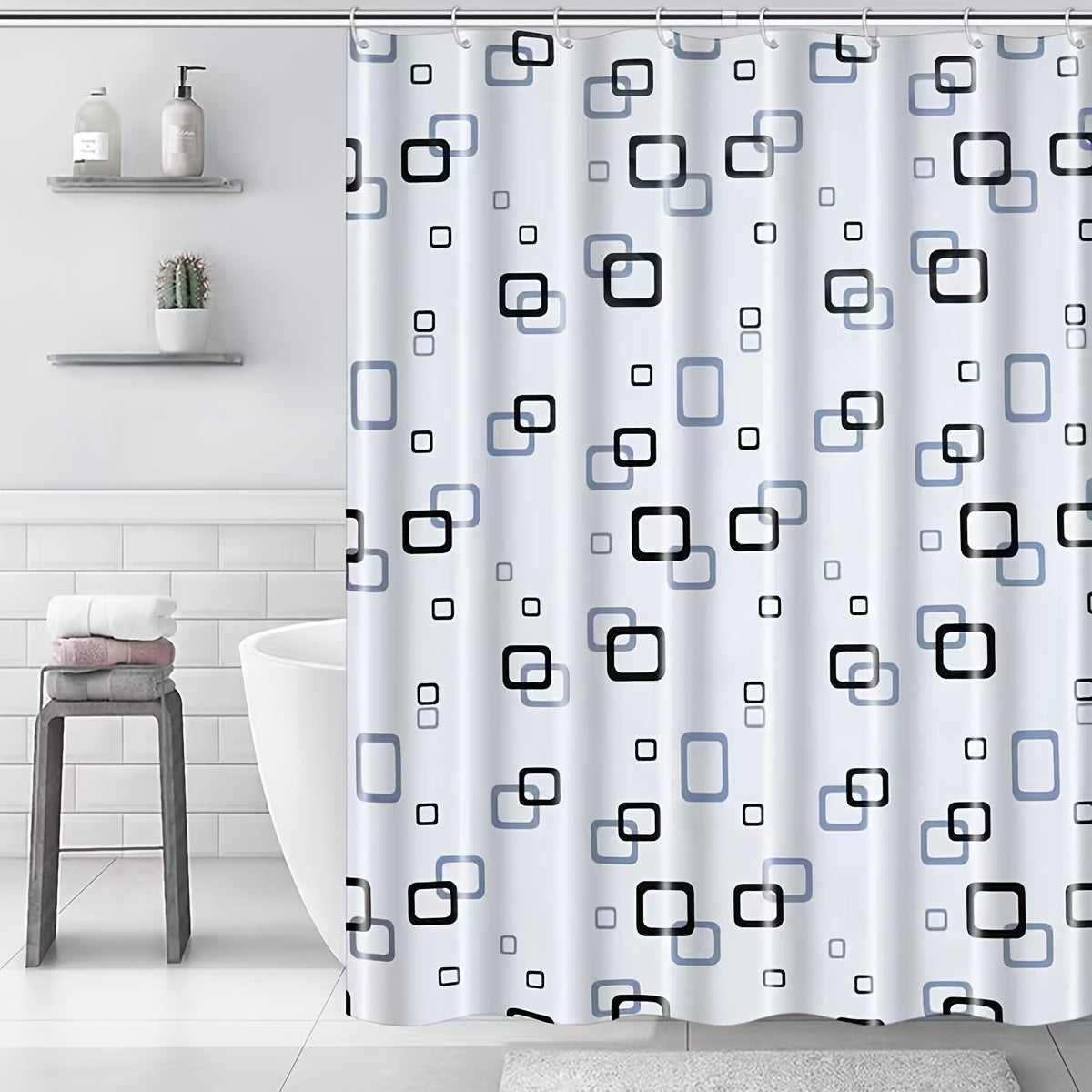 Small Checkered Shower Curtain PEVA Waterproof with Hooks Bathroom Accessories