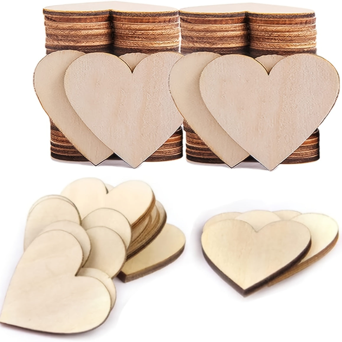 50pcs 2in Unfinished Wood Chips Heart Shape DIY Crafts Decoration