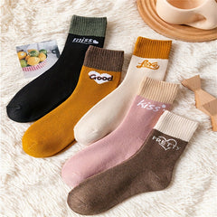 5 Pairs Letter Print Socks Colorblock Crew Socks Women's Stockings