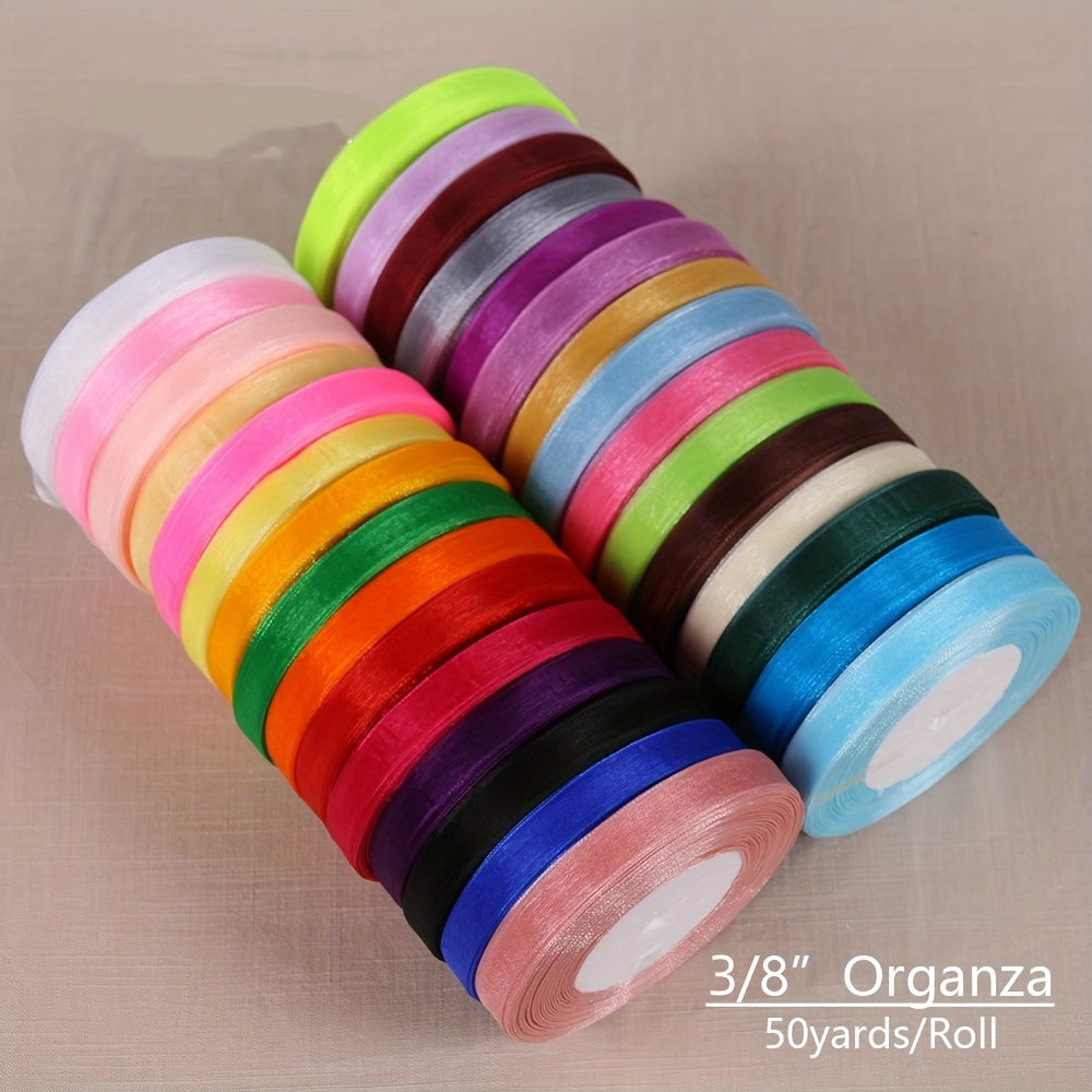 10mm 45m Roll Organza Ribbon for Wrapping Christmas Party Gift Packaging