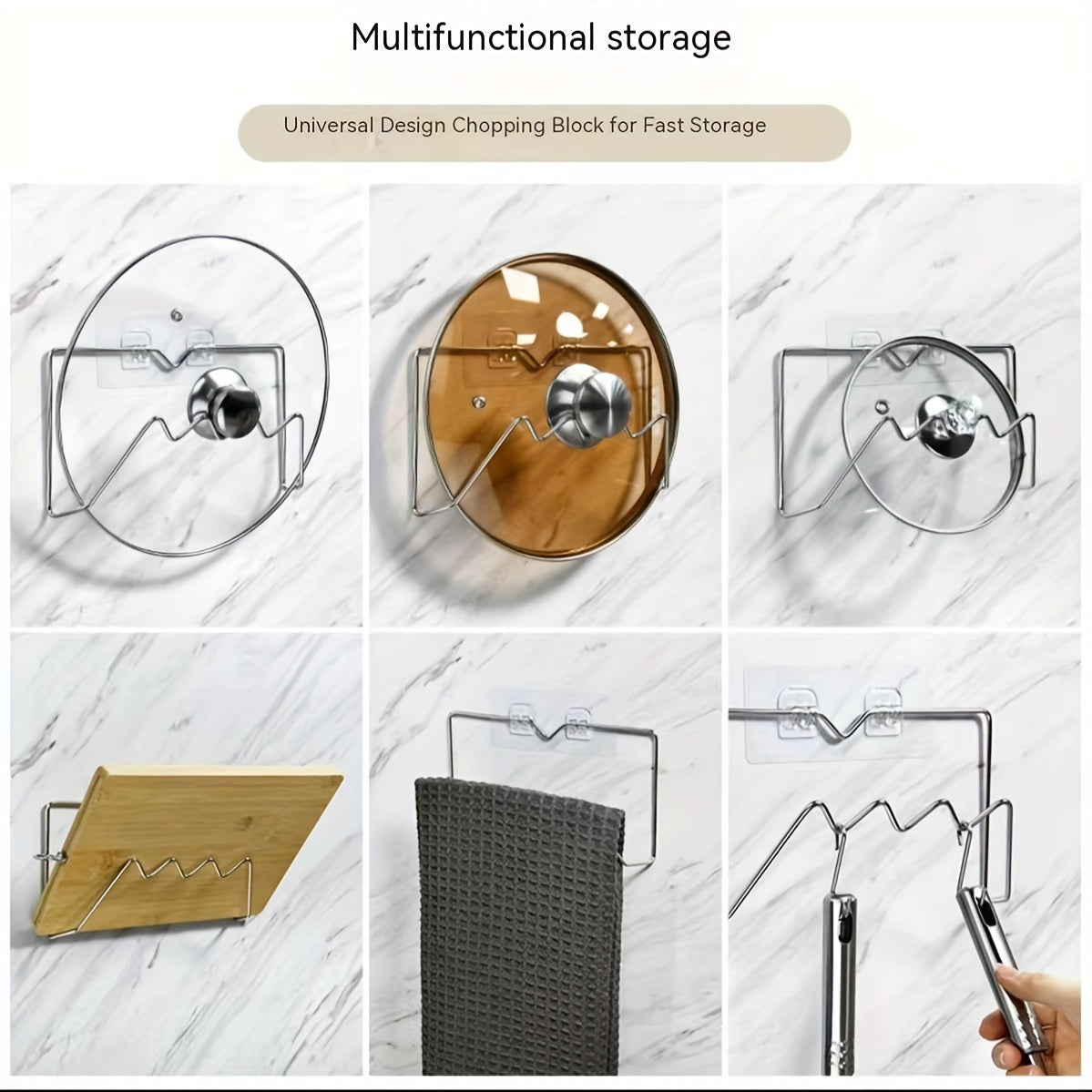 Stainless Steel Pot Cover Holder with Hook Kitchen Chopping Board Shelf