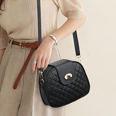 Embroidered Round Shoulder Bag Quilted PU Leather Crossbody