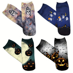 4 Pairs Skull & Pumpkin Print Socks Low Cut Women's Stockings