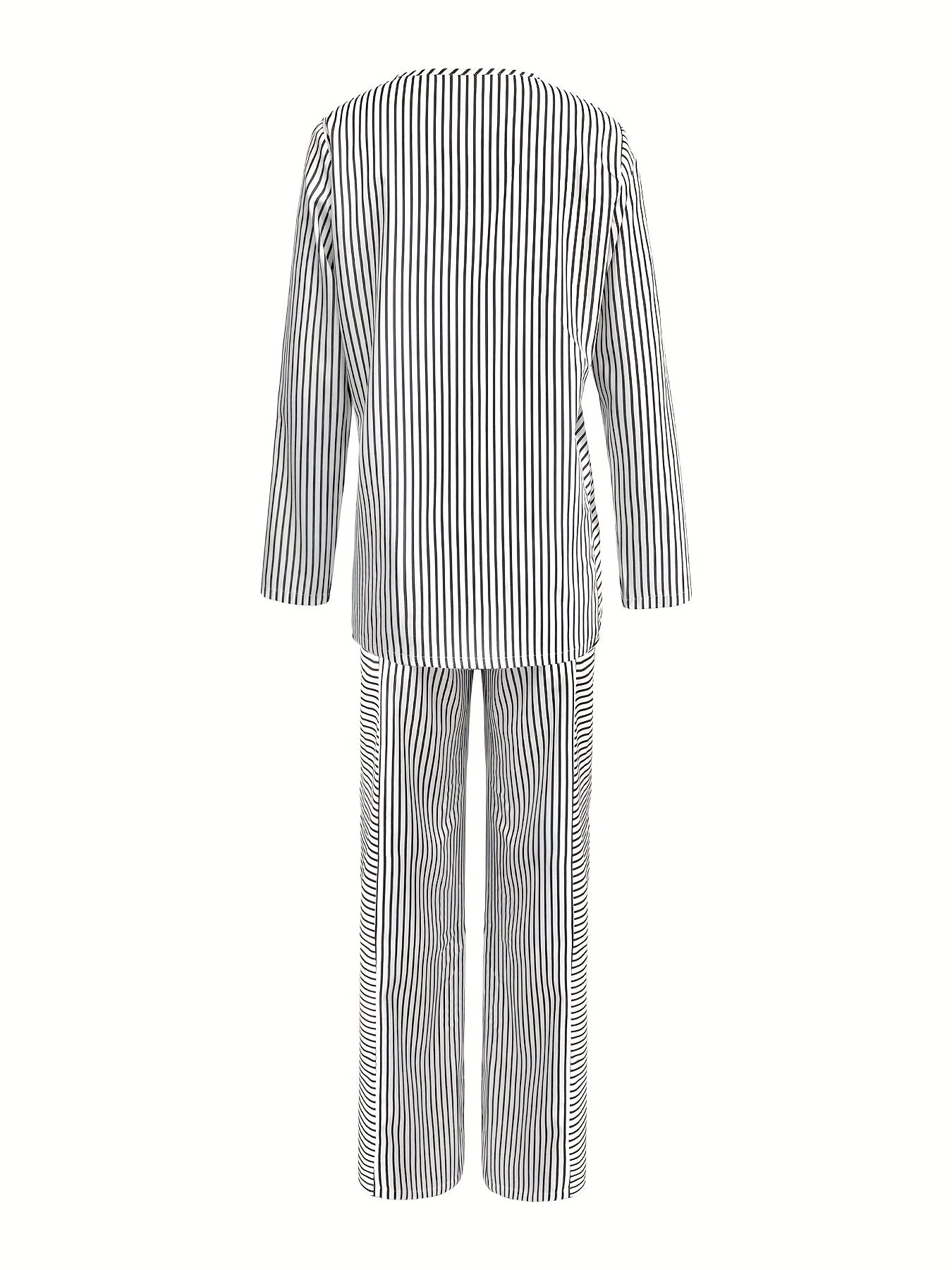 Striped Casual Two piece Set Crew Neck Long Sleeve Top & Wide Leg Pants