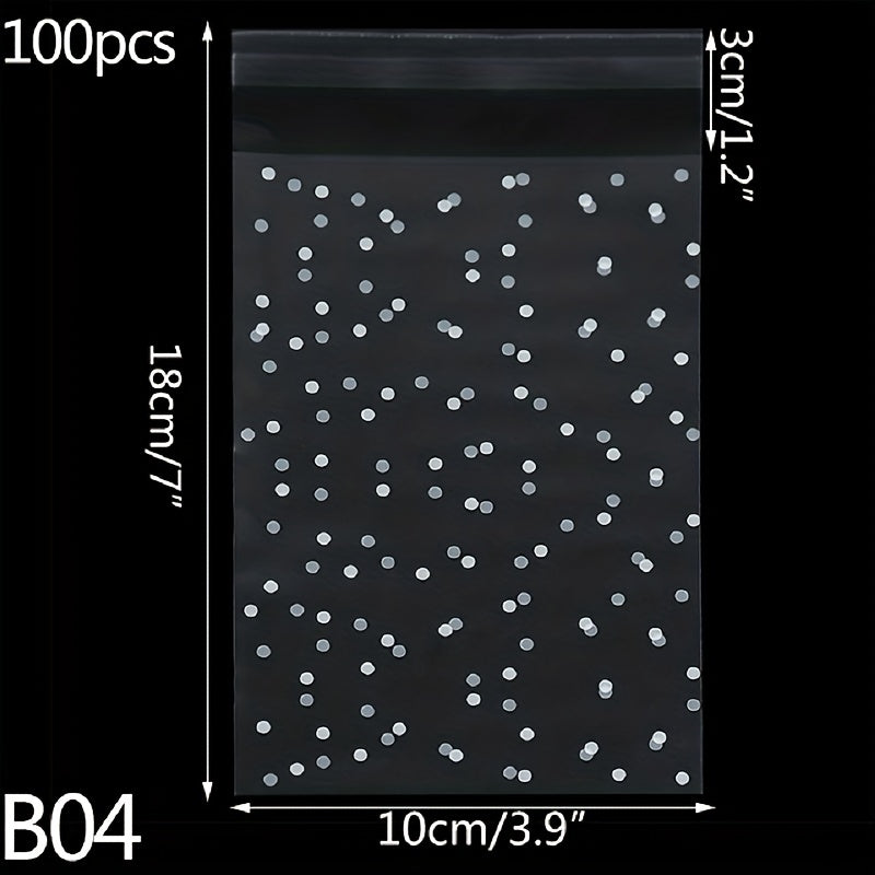 100pcs Self Adhesive Polka Dot Cellophane Cookie Bags