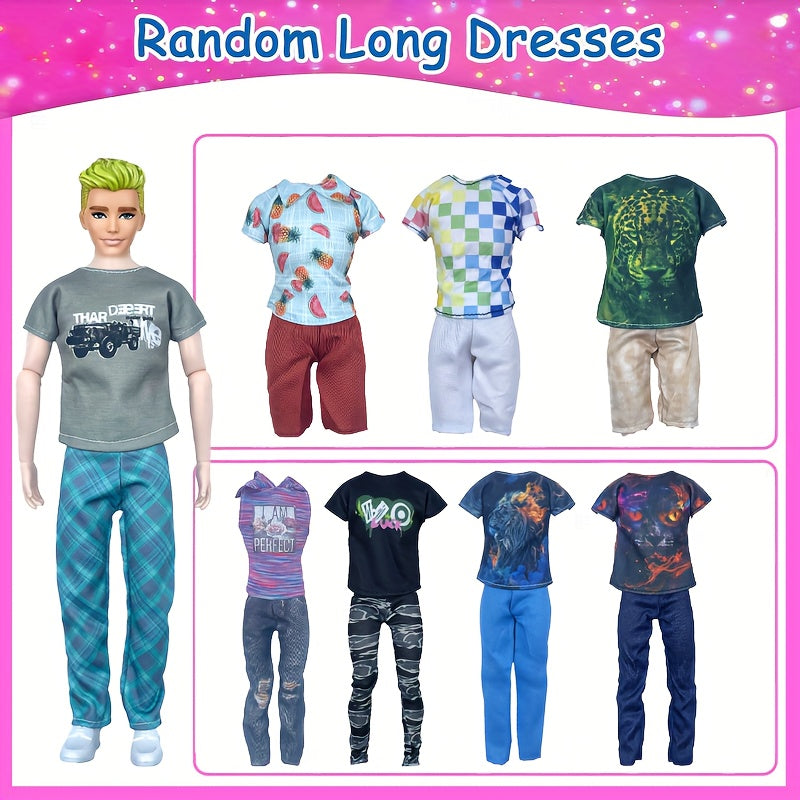 6pcs Set Male Doll Clothes Tops Pants Easy to Put on Durable 11.8 Inch Dolls