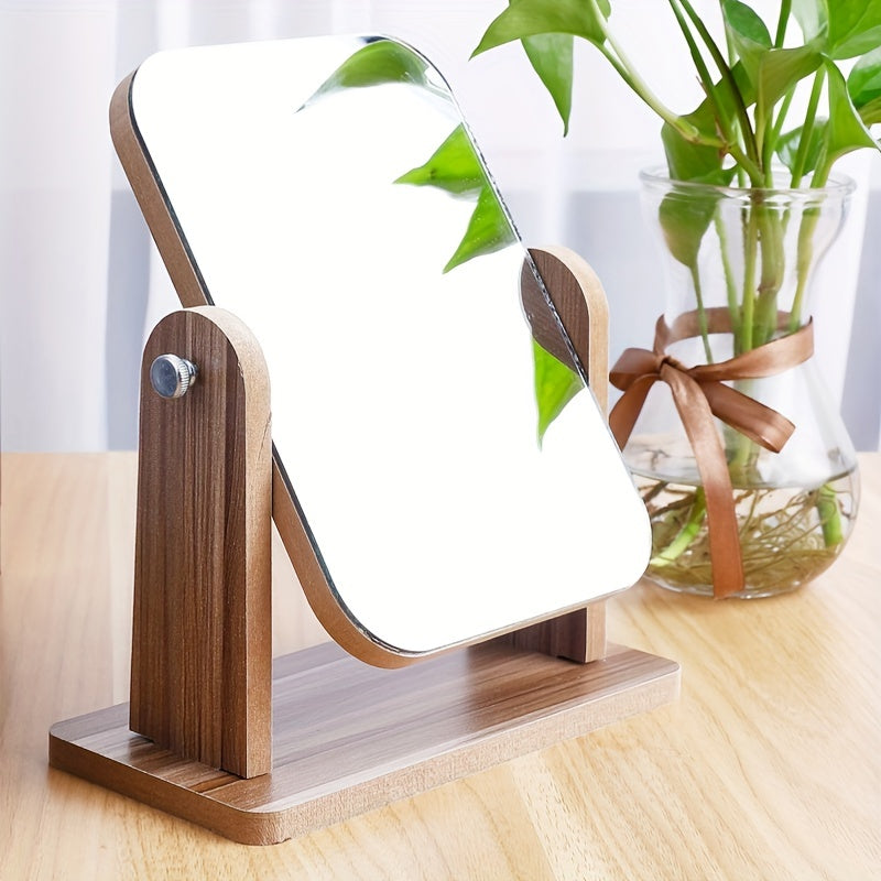 Wooden Desk Makeup Mirror 360 Degree Adjustable