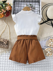 Girls 2pcs Sleeveless Top & Elastic Waist Shorts Summer Kids Clothes