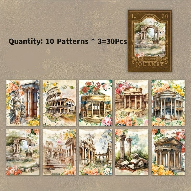 30pcs Vintage World Architecture Landscape Set Clipbook for Diary