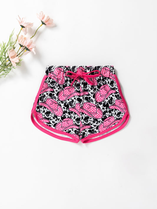 Baby Girls Hat Graphic Print Elastic Waist Drawstring Shorts