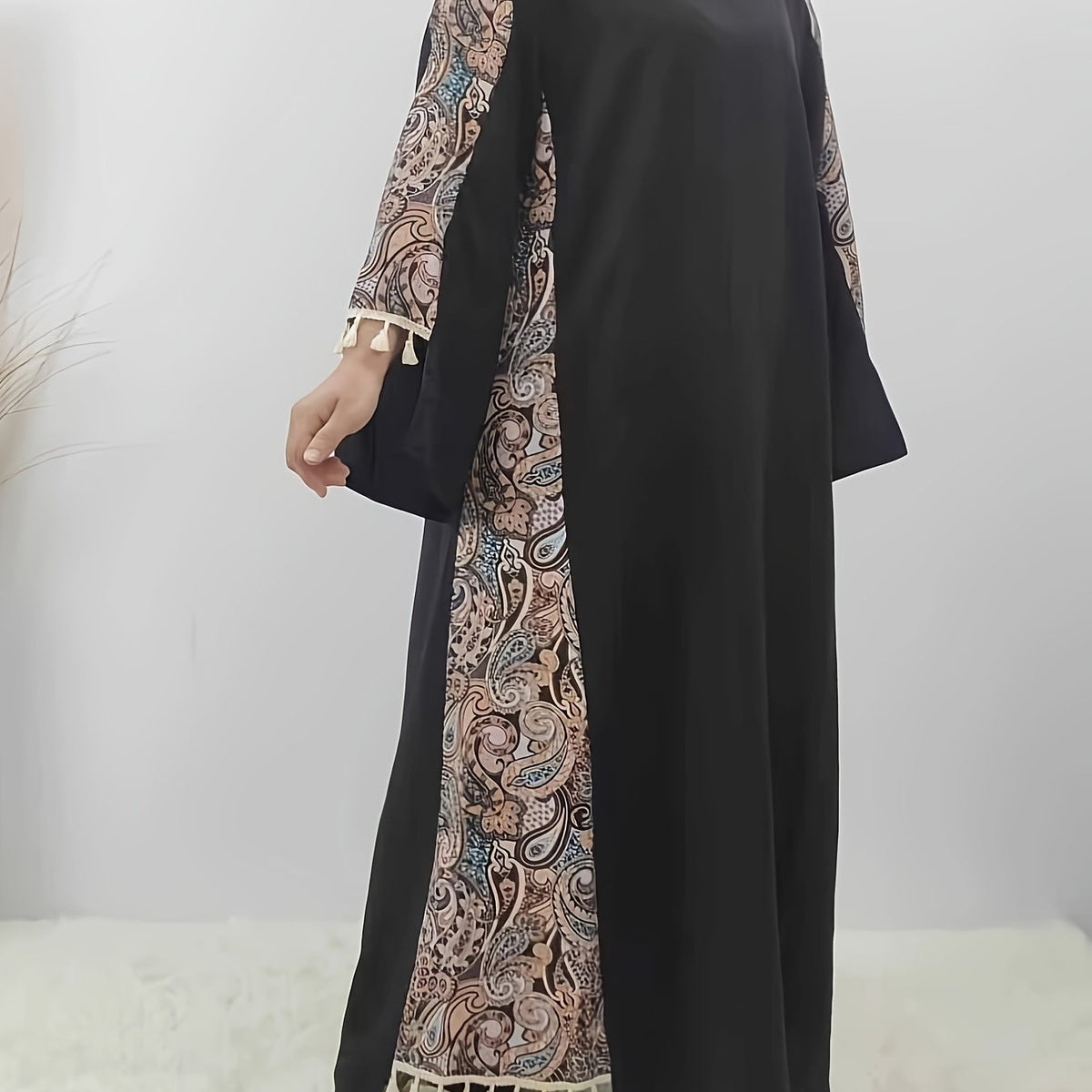  Boho Abaya Dress Women's Paisley Print Maxi Dress