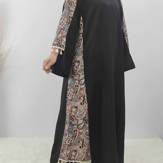  Boho Abaya Dress Women's Paisley Print Maxi Dress