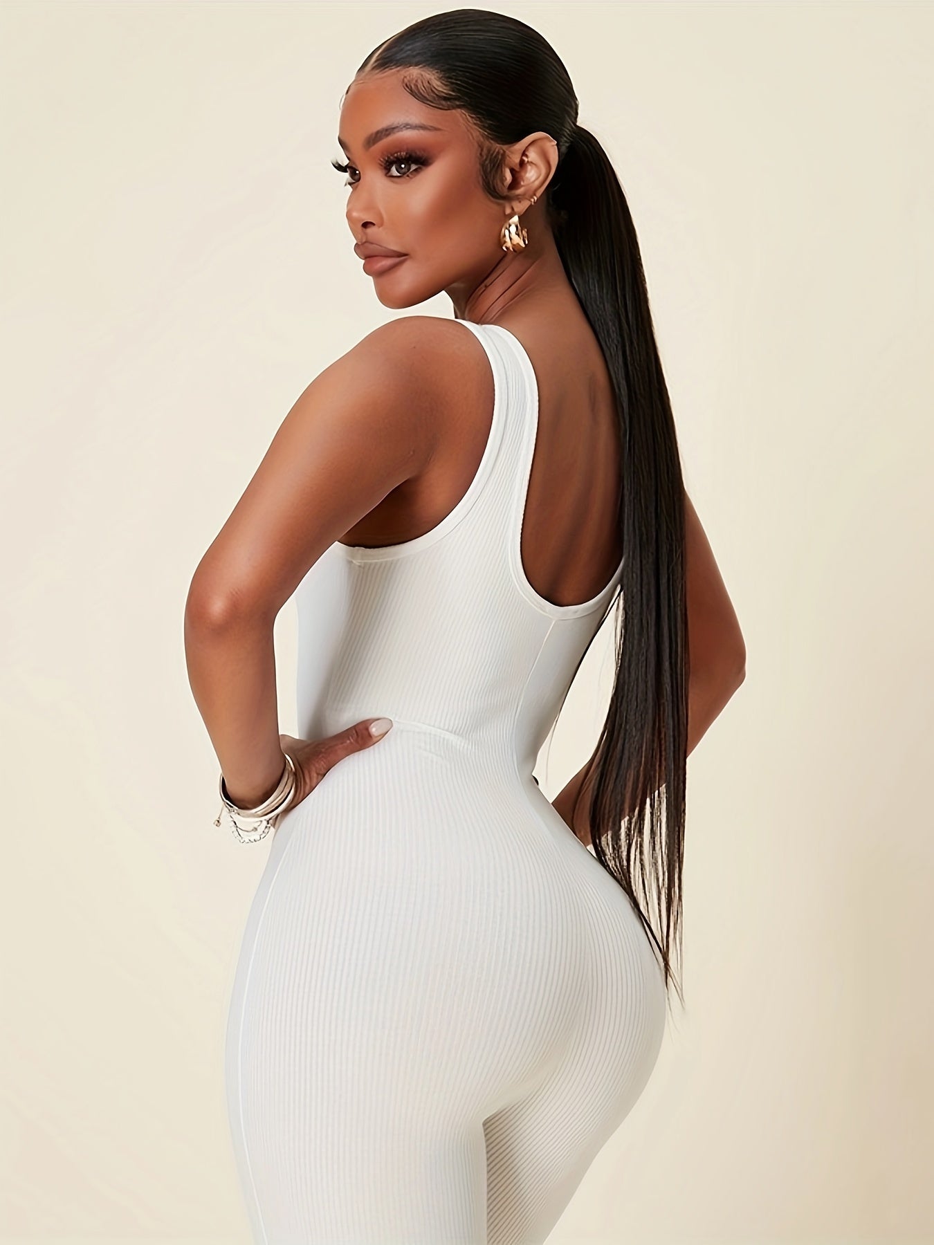 Slimming Yoga Jumpsuit Square Neck High Stretch Sports Bodysuit